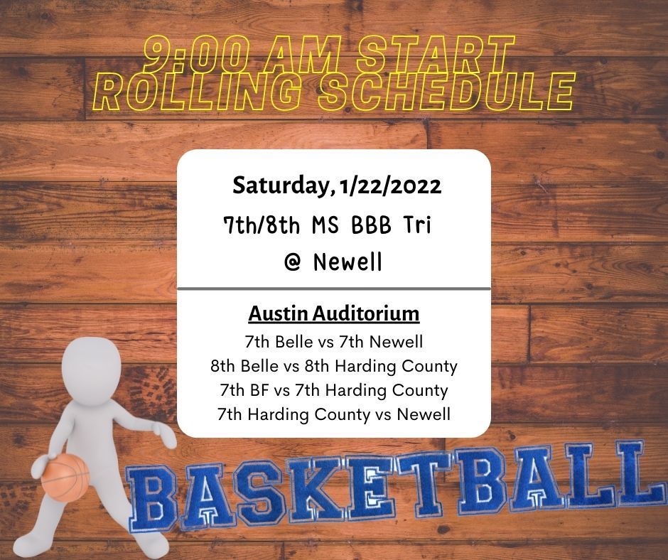 1/22/22 MS BBB 7/8 Tri @ Newell, 9 am start, rolling schedule - all games at Austin Auditorium (HS Gym)